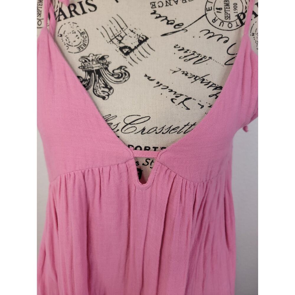 Zara Maxi Dress SZ XS Tiered Cotton Gauze Tie Strap Pink Euro Summer Bohemian - Picture 5 of 11